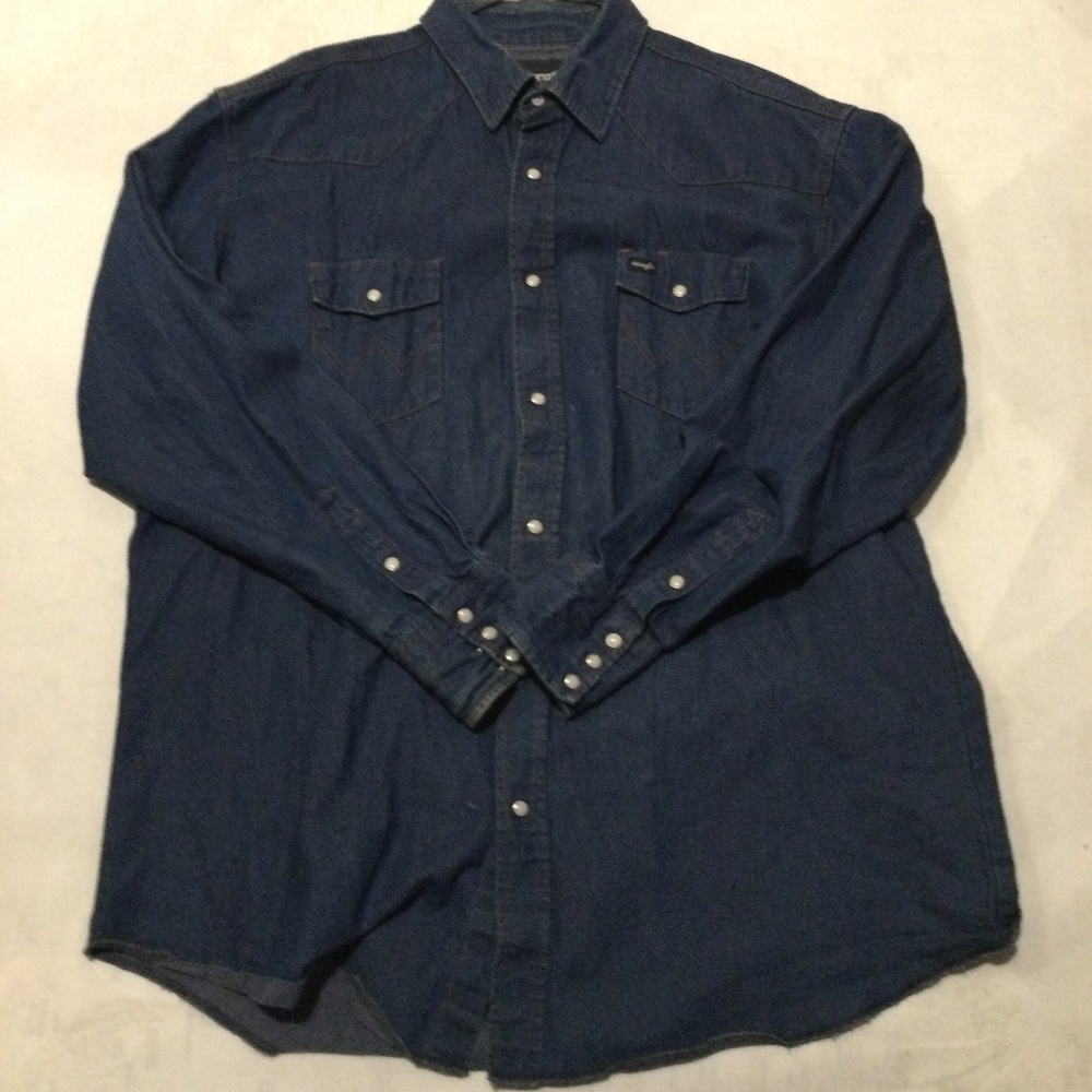 vintage Wrangler denim shirt XXL-3XL snaps vg+